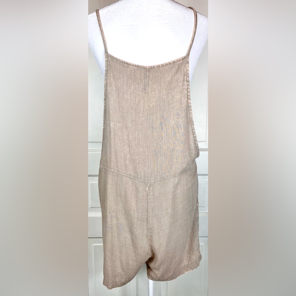 Zenana Ash Mocha Washed Linen Knot Strap Rompers - NWT - Pockets - Picture 7 of 11